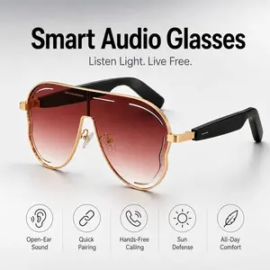 Bluetooth Smart Glasses with Open-Ear Audio, Built in Mic & Speakers, Touch Control, Hands-Free Calls, Music Playback, Voice Assistant, Type-C Charging, UV400 Protection for Driving & Outdoor Sports, Wireless Audio Glasses
