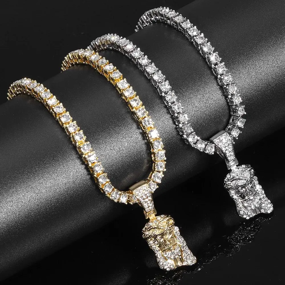 Jesus Christ Piece Head Face Pendant For Men Iced Out Shining Crystal Charm Necklace With Chain Hip Hop Jewelry