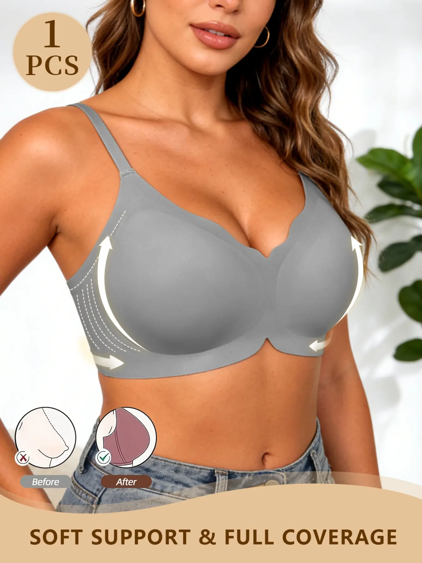 Jelly Support Wireless Bra, Bestselling Full Coverage Side Smoothing Bralette, Anti Sagging No Dig Soft Lift Seamless Minimalist Bra for Women