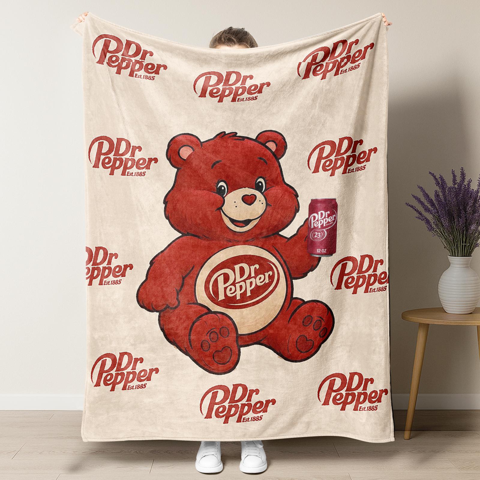 Dr Pepper Funny Bear Flannel Blanket Soft and Warm cozy blanket soft fluffy lightweight reversible fluffy blanket soft fleece blanket decorative giftable