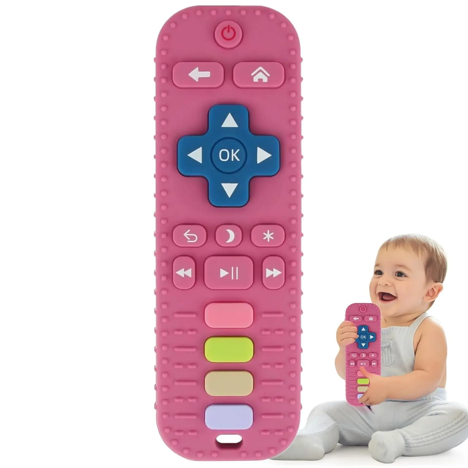 Silicone Teething Toys  Infant Toddlers, Remote Control Shape Teethers  Babies Chew Toys, Relief Soothe Babies Gums Set, BPA Free Freezable Dishwasher and Refrigerator Safe (Rose Pink)