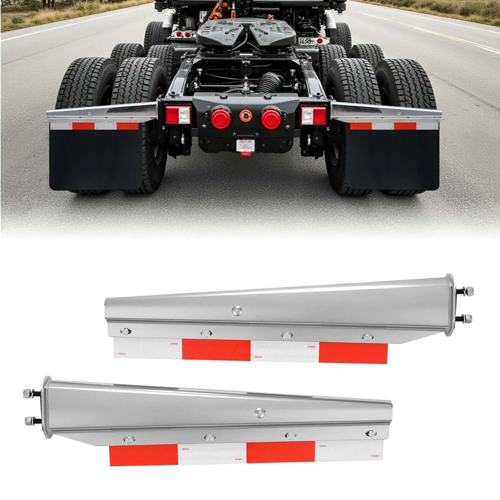 【Summerfinds】VEVOR Chrome Straight Spring Loaded Mud Flap Hangers, 2-1/2" Bolt Spacing Mudflap Hangers for Semi Trucks, 1 Pair Heavy Duty Semi Truck Mud Flap Hanger Set with Aluminum Reflective Plates, Silver