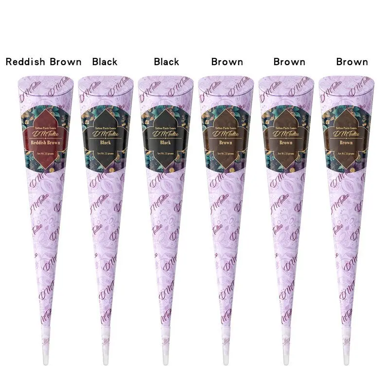 6 Sets Organic Plant Henna Tattoo Paste Kit, Waterproof Safe Long-Lasting Henna Cones for Temporary Body Art, Natural Ingredients Temporary Tattoo Kit for Men & Women, Henna for Skin