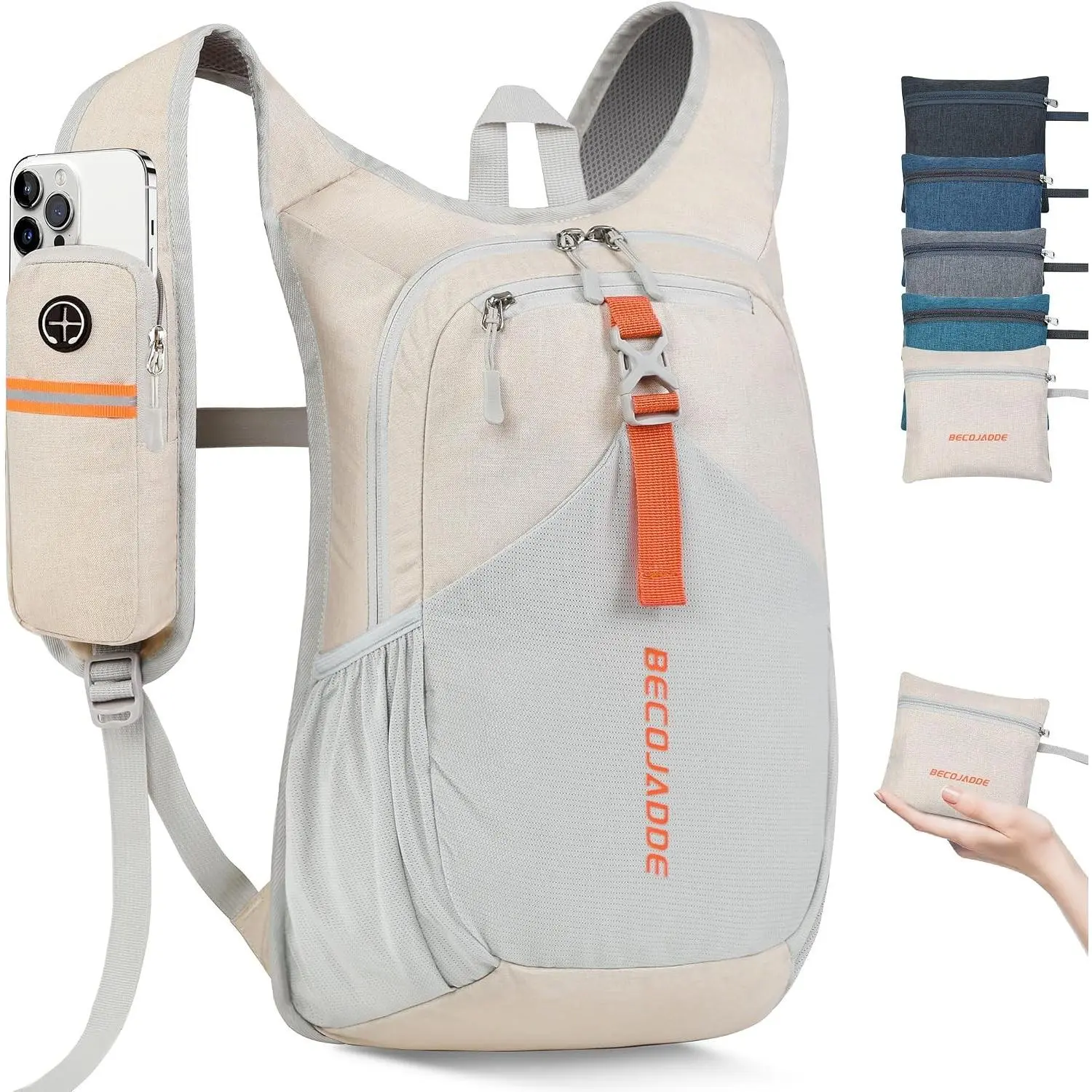 Unisex 15L Ultralight Foldable Packable Tearproof Fabric Multi-Pocket Small Hiking Daypack for All Seasons Outdoor Adventures, Beige Gift