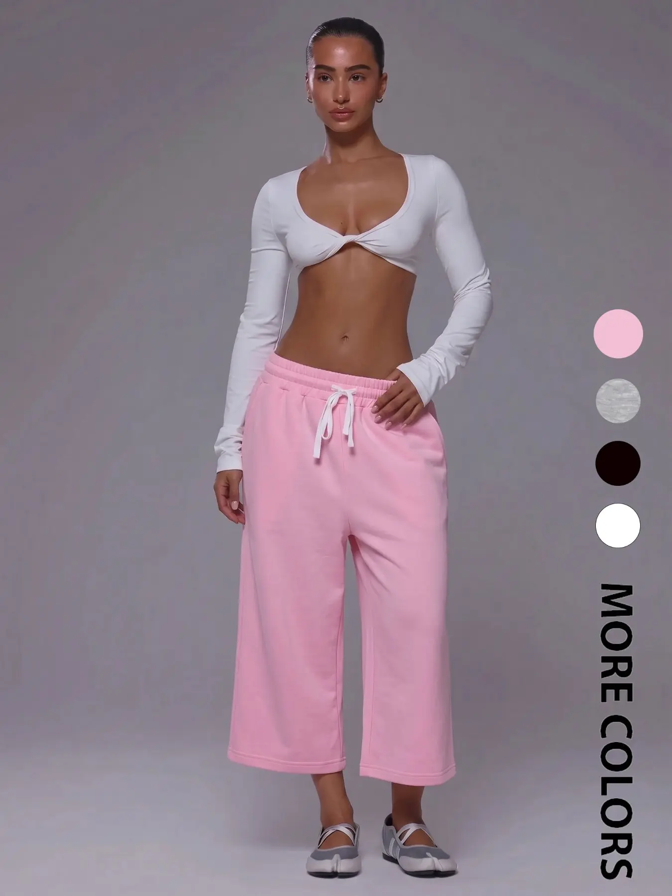 Chic High-Waisted Sweat-Culottes with Drawstring | Soft & Breathable Cropped Wide-Leg Pants for Everyday Casual Chic