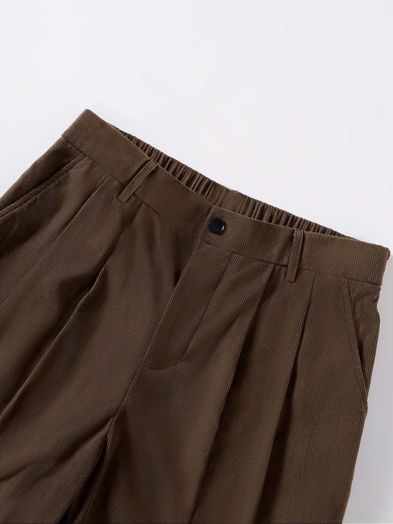 Men's Solid Color Corduroy Pants Loose Fit Straight Leg Side Pocket Casual Slant Pocket Basic Bottoms Retro Classical Ribbed Elastic Waist Micro Pleated Dress Pants Soft Easily Match Fall Winter Daily Lounge Pants Clubwear Party Outdoor Work as A Gift