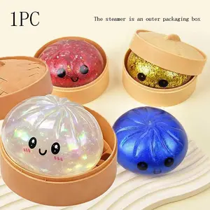Glitter Dumpling Squishy with Box, Soft Sensory Squeeze Toy for Stress Relief, Mystery Dumplings Glitter Toy, Decompression Dough