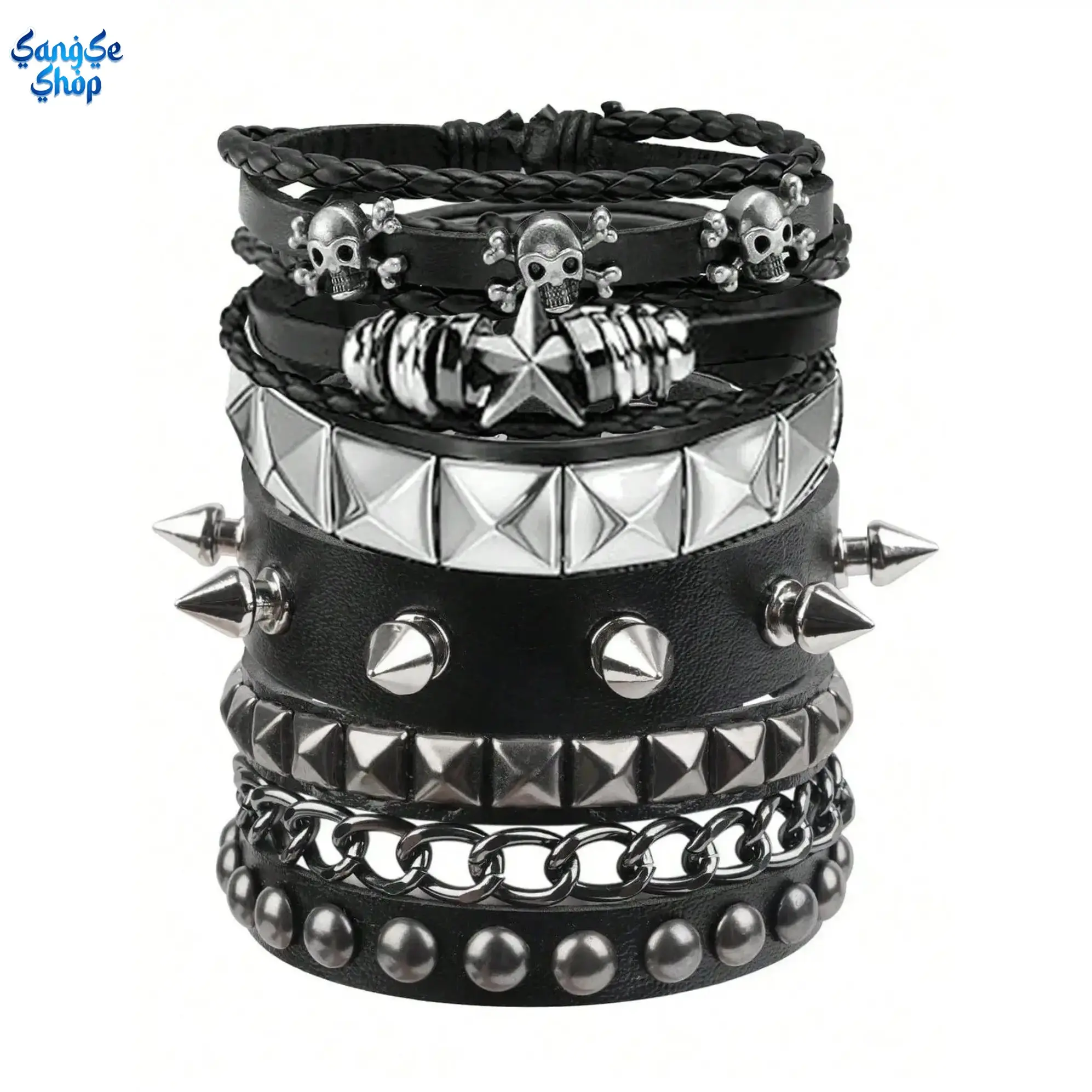 Y2K Punk Bracelet Set, 5PCS Studded Rivet PU Leather Cuff Bracelets, Adjustable Stackable Wristbands, Gothic Grunge Accessories for Concerts, Festivals, Cosplay, Streetwear & Parties