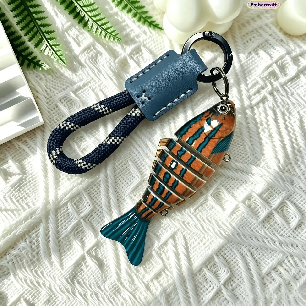 Viral Fish Keychain Charm for Men & Women, Handmade Wrapped Leather Nylon Rope Key Holder with Spring Ring, Coastal Aesthetic Bag Charm, Lightweight Ocean Lover Gift for Fishing, Surf, Sailing & Beach Days