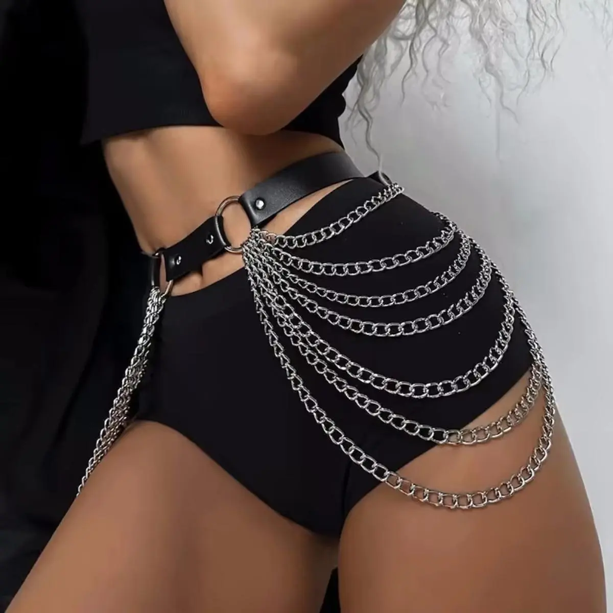 Punk Style Waist Corset Belt - Gothic, Adjustable Length, Chain Fringe PU Leather Harness, Party Ready Festival Rockabilly Fashion Accessory, Punk Style Belt, Fashion Belt