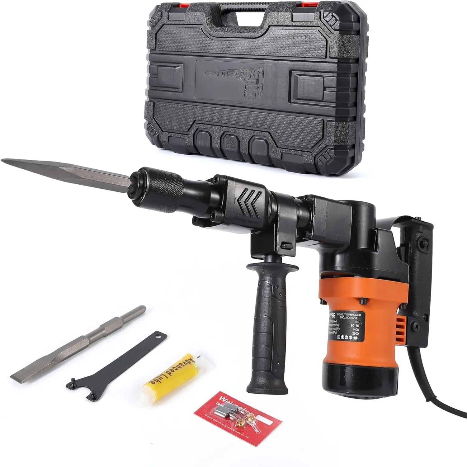 1400W Electric Demolition Hammer, Concrete Breaker with 2 Bits, Heavy Duty Demolition Tool with 2900 BPM and Quick Change Chuck, Anti Vibration Handle, Carrying Case Included