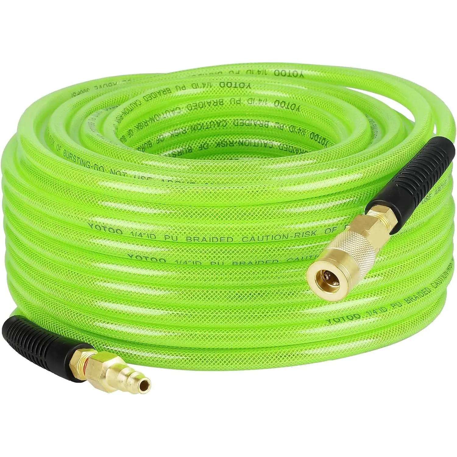 Reinced Polyurethane Air Hose 1/4" Inner Diameter by 100' Long, Flexible, Heavy Duty Air Compressor Hose with Bend Restrictor, 1/4" Swivel Industrial Quick Coupler and Plug, Green New model