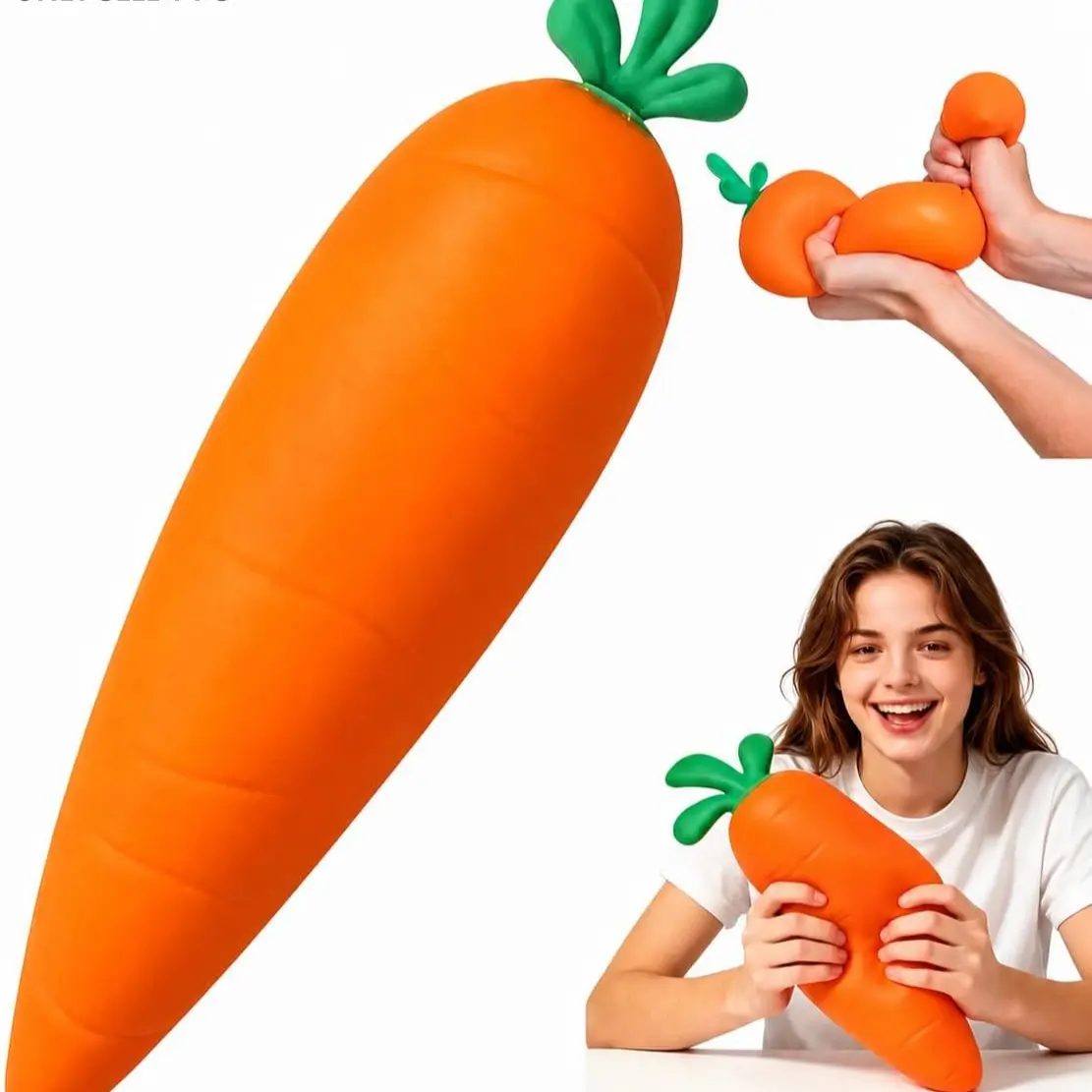 Squishy Carrot Toy Jumbo, 12 Inch Slow Rising Carrot Squeeze Toy, Super Soft Food Squishy for Stress Relief, Fun Sensory Fidget Toys for Kids & Adults, Easter Basket Stuffers & Classroom Sensory Toys