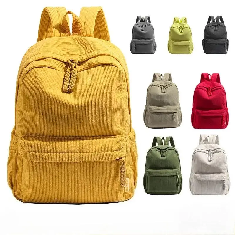 Neutral Corduroy Backpack Large Capacity Backpacks Stylish Versatile Color Options Casual Daypack for Daily Use School or Travel