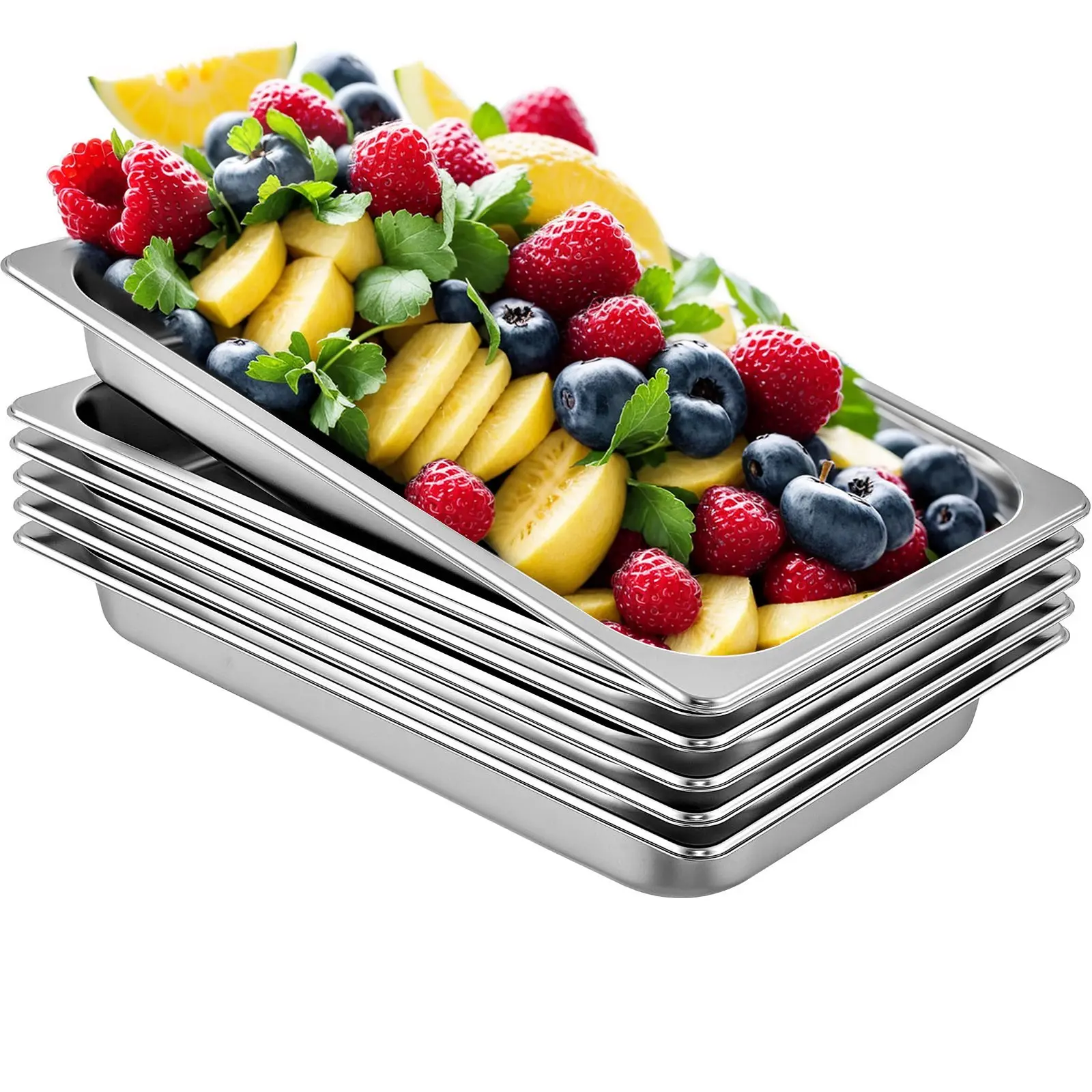 6 Pack Steam Table Pans 20.9x 12.8x 2.6 Inch Deep Steam Table Pan Full Size 8.5L Deep Food Container Stainless Steel Oven Tray Hotel Pans Anti-Jam Steam Table Food Pan