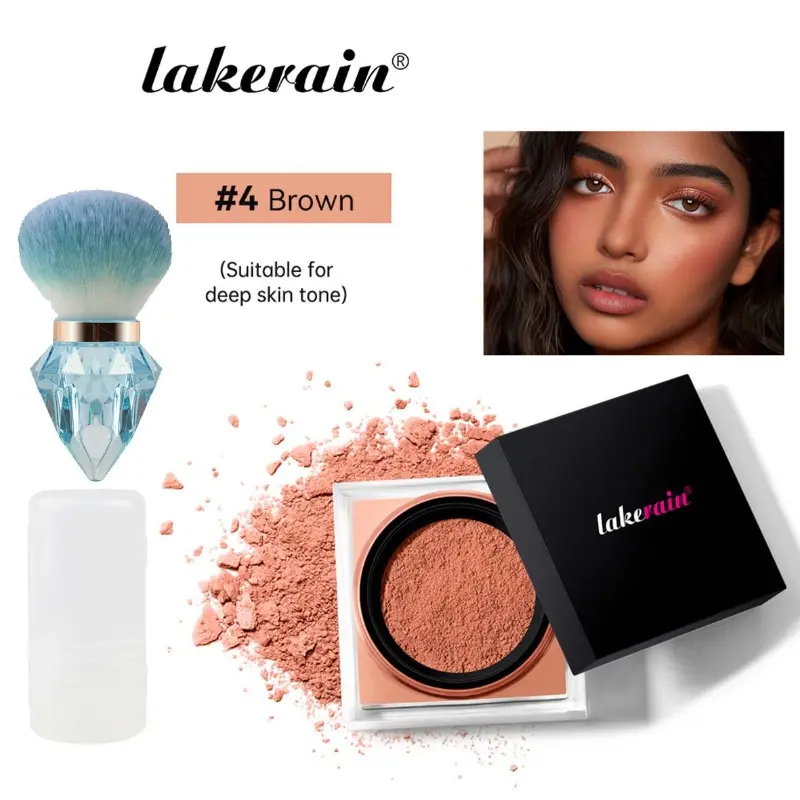 Lakerain Square Loose Powder Set with Diamond Powder Brush, Natural Blurring & Concealing Face Setting Powder, Long-lasting Oil Control, Waterproof & Sweat-resistant, Non-fading Light Matte Setting Powder for Natural Nude Makeup