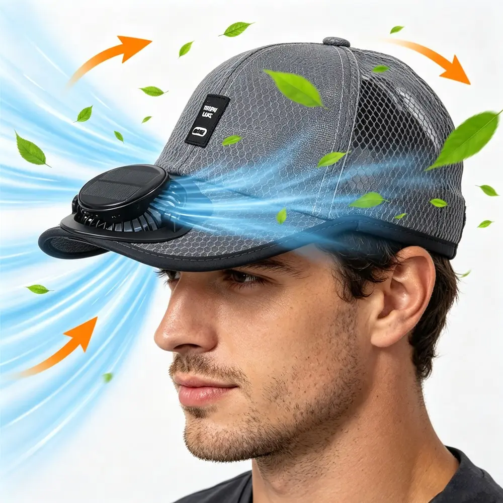 Adults Mesh Baseball Cap with Solar Fan, Fishing Beach Hat, Summer UV Protection, Solar Powered/USB Charging Sunhat