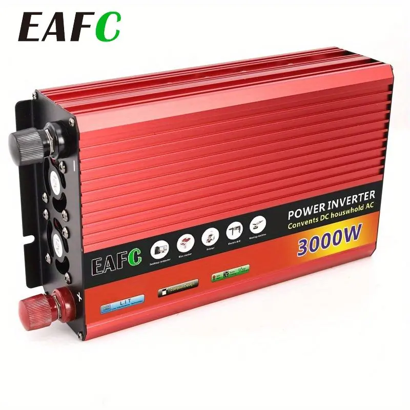 Peak 3000W Portable Car Inverter 12V Power Converter Adapter 12V-110V Home Solar Inverter Power Bank for Truck Outdoor Large Capacity And Durability(No batteries included)