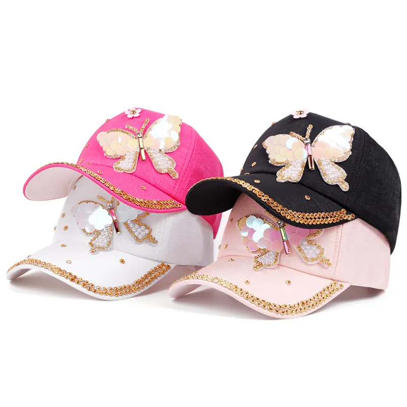 Unisex Denim Baseball Cap - Chic Design with Butterfly, Dragonfly Motifs, Rhinestone Accents for Casual Wear, Sports & Outdoor Activities