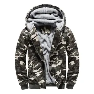 Men's autumn and winter wool lined warm camouflage hooded jacket - wool lined, fully zippered closure, stylish design, suitable for outdoor activities and daily commuting