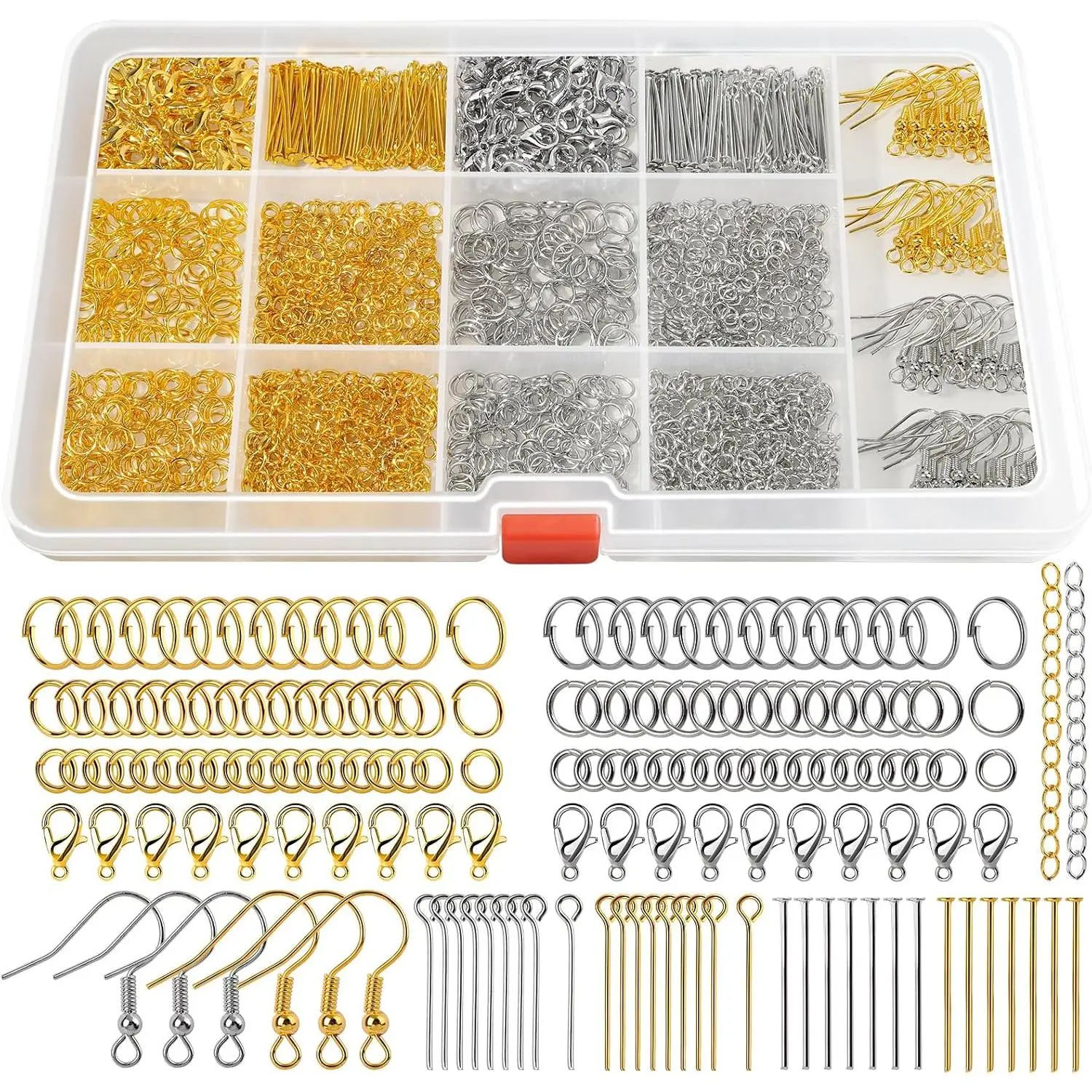 1200 count  Making Supplies,  Findings, with Jump Rings for  Making, Earring Hooks Earring Findings, Lobster Claw Clasps and Necklace Extenders