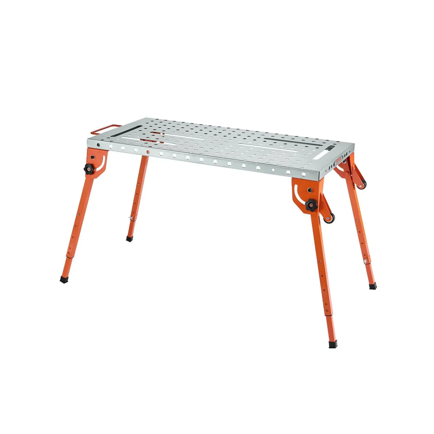 toolupgrade VEVOR Foldable Welding Table - Collapsible Carbon Steel Rectangular Workbench with 44x21 in Surface, 500LBS Capacity, 4-Level Adjustable Height Legs, 6 Tool Slots, 0.63-inch Fixture Holes for Assembly & Repair Projects