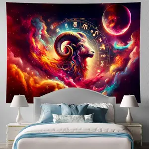 Aries Tapestry Wall Hanging Zodiac Sign Decoration Aesthetic for Bedroom Living Room Dormitory Suitable for Teen Boy and Girl Who Like Astrology