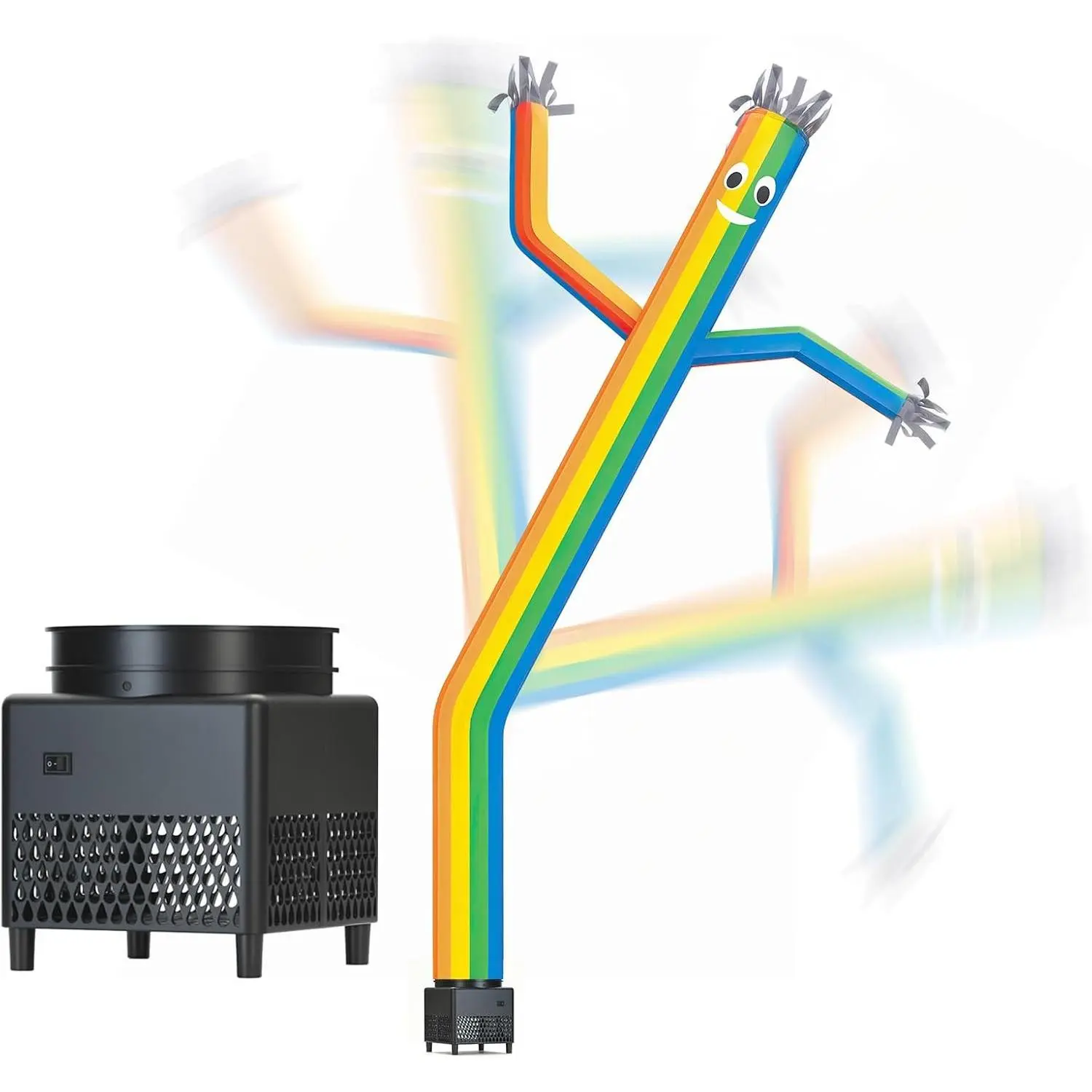 6ft Rainbow Sky Air Puppet Dancer Inflatable Waving Tube Man with Lights & Built-in Blower Wacky Waving Dancing Tube Guy for Business Promotion Christmas Advertising