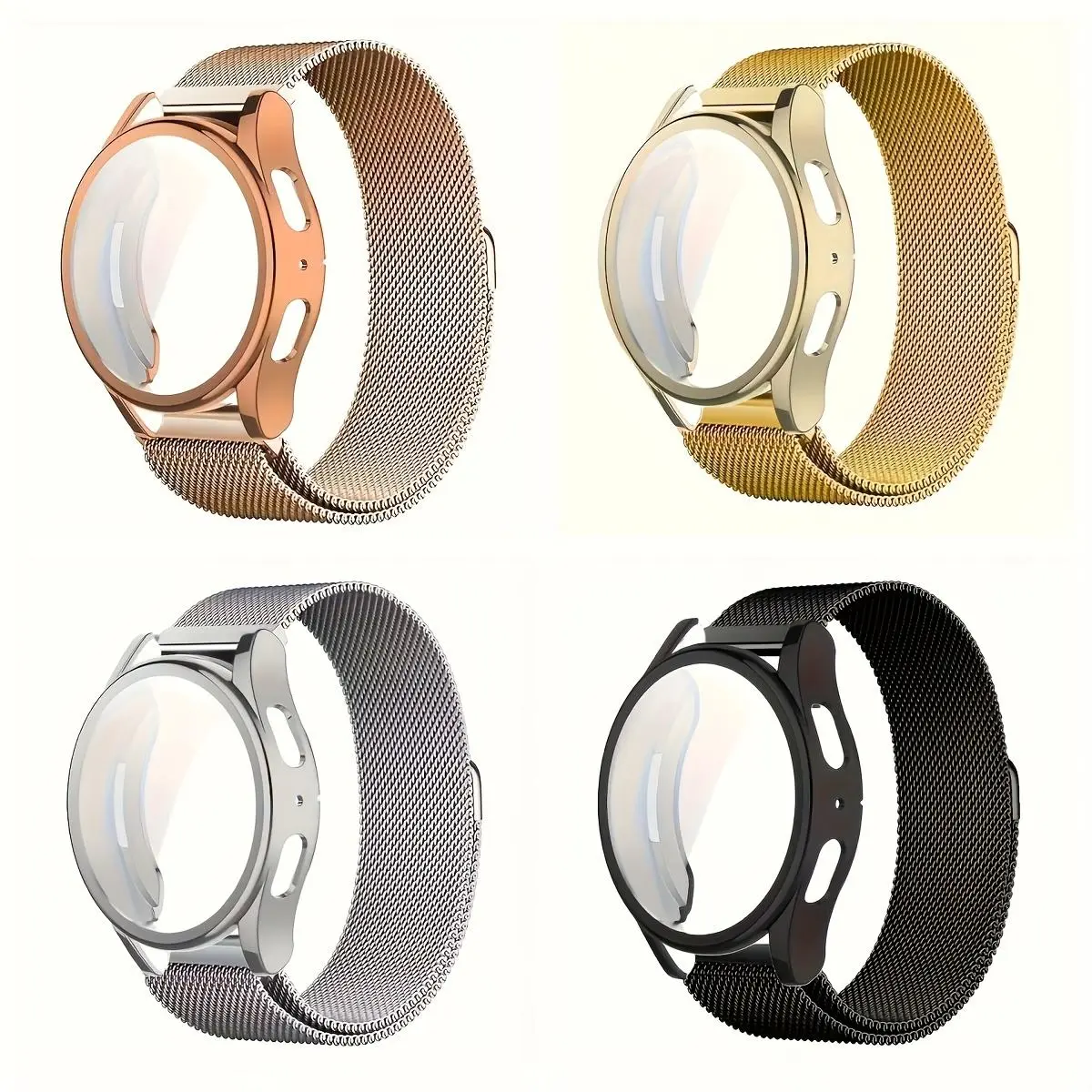 Milanese Loop Magnetic Adjustable Stainless Steel Watch Band & Soft TPU Protective Case Accessories for Samsung Galaxy Watch 7/6/5/4 - 40mm/44mm Wearable Device