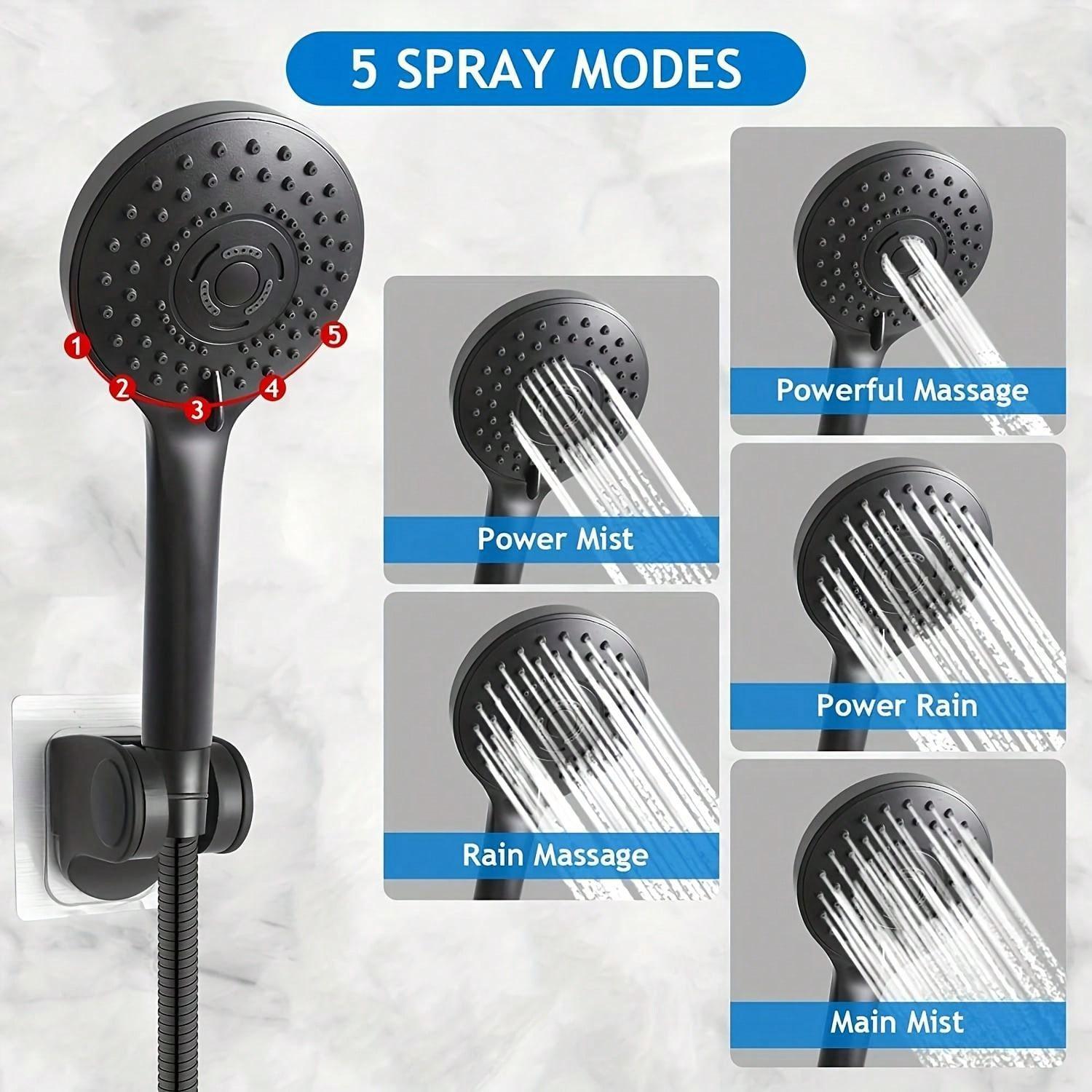 Rain Shower Head with Handheld Sprayer, 1 Set Shower Head Ensemble High Pressure Shower Head with Adjustable Extension Arm & 5 Settings Handheld Showerhead, Modern Bathroom Supplies, Rainfall Shower Head