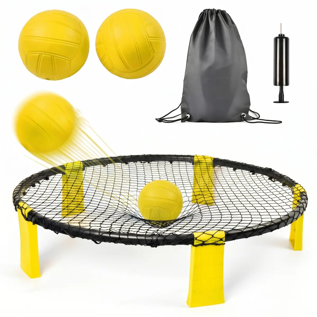 Fahuac Compact Roundnet Game Set - Net Ball Set with 2 Balls, Carry Bag, Portable Beach Volleyball-Style Net for Casual Outdoor Backyard, Camping, Tailgating, Park, Team Fit, 2 Vs 2 Game Format