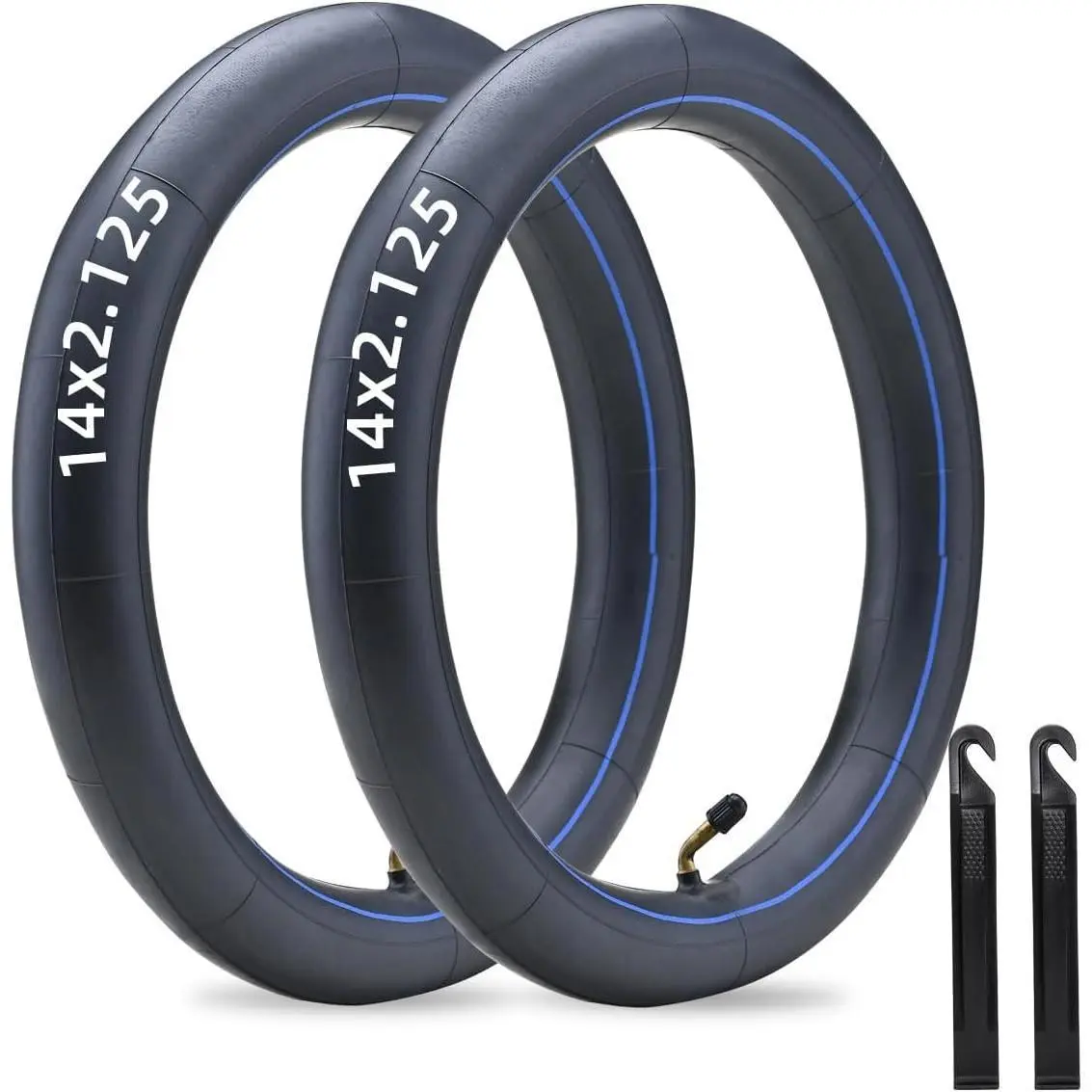 14x2.125 Inner Tubes (2-Pack), Heavy-Duty Butyl Rubber Cycle Components with Bent Valve for E-Bikes & Scooters, Enhanced Damping, Puncture Protection & Impact Absorption, Includes 2 Tire Levers, Inner Tube Components & Parts