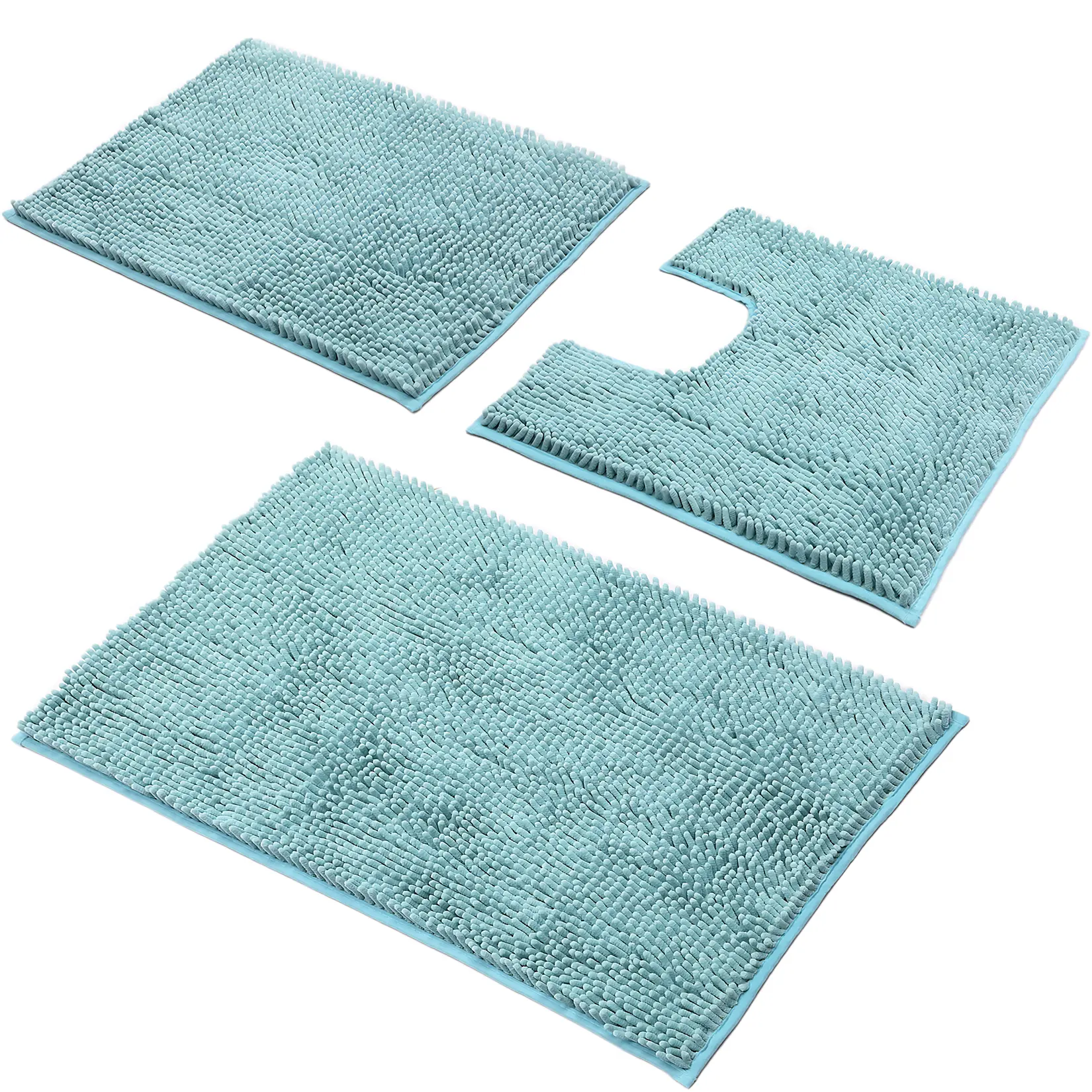 3-Piece Chenille Bathroom Non-Slip Mat Set, Soft Quick-Dry & Fade-Resistant, Machine Washable – Light Gray or Lake Blue, U-Shape + 2 Rugs,home essentials