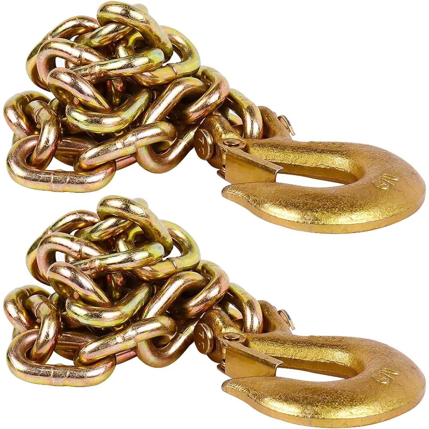35" Trailer Safety Chain 2 Pack, Grade 70 Heavy Duty G70 Towing Chain with 5/16" Clevis Snap Hooks, 18,800 lbs Break Strength for RV, Boat Trailer and Dump Trailer, Yellow Zinc Plated