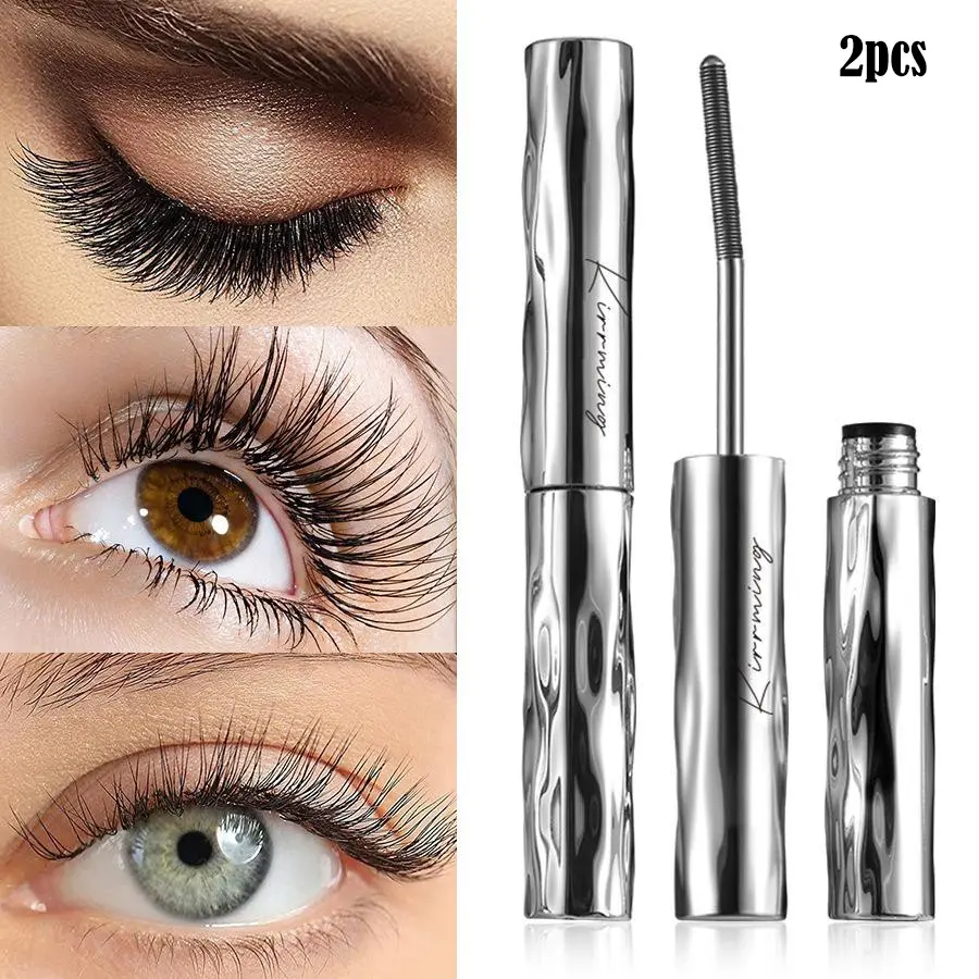 2pcs Metal Tube Mascara Long Lasting Waterproof Smudge Proof Lengthening Curling Mascara No Flaking Non Transfer Eyelash Makeup Volumizing Curling Mascara Natural Distinct Lashes for Women