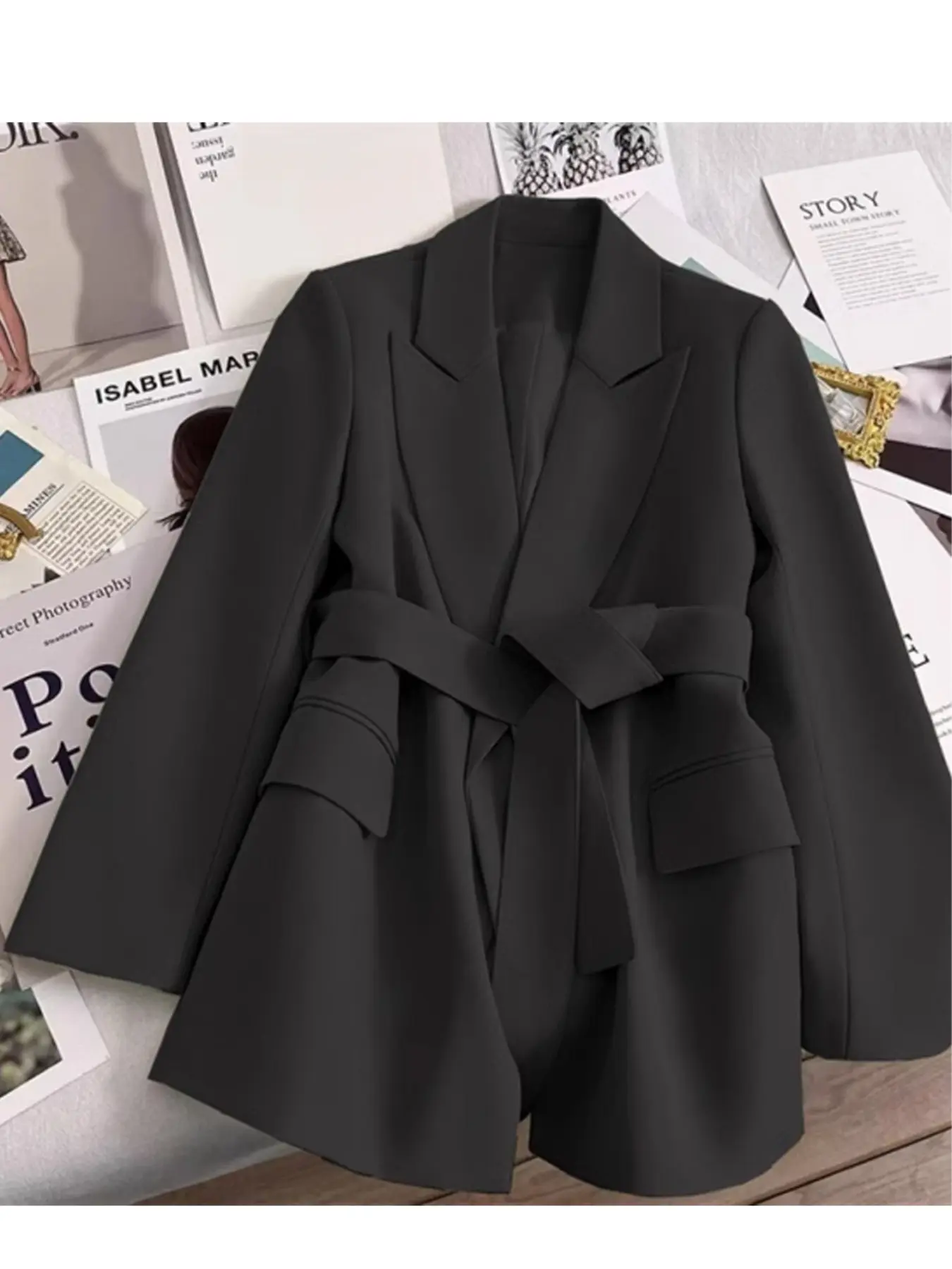 Women's New Blazer, Loose Lazy Style with Detachable Belt, Multiple Tie Options, Fashionable Slim Fit, Formal Professional Long Sleeve Workwear