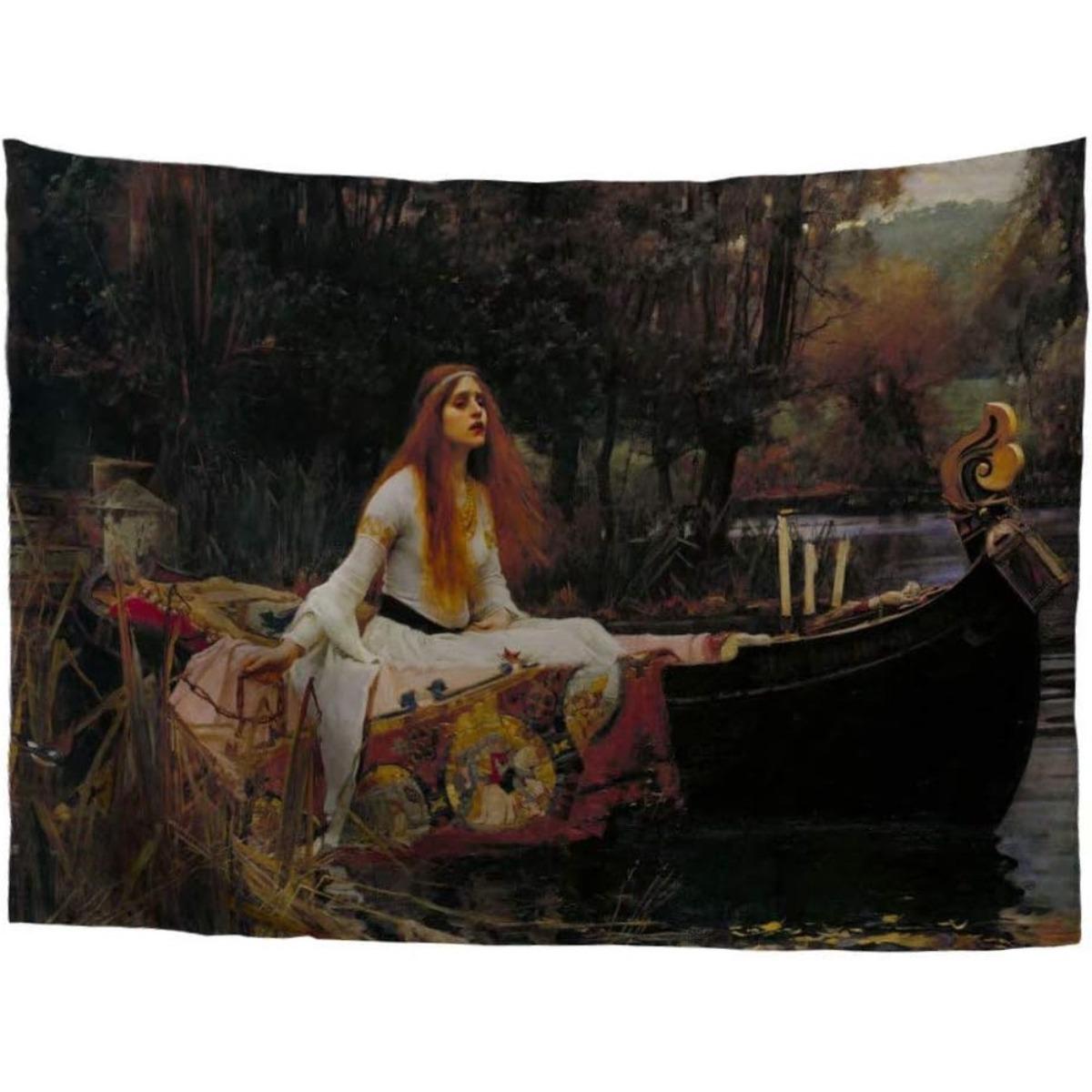 2D Flat, 2D Flat - 2D Flat, 2D Flat - 2D Flat, Local Spring Warner World Classic Art Masterpiece Tapestry Series Featuring John William Waterhouse'S The Lady of Shalott from The Pre-Raphaelite