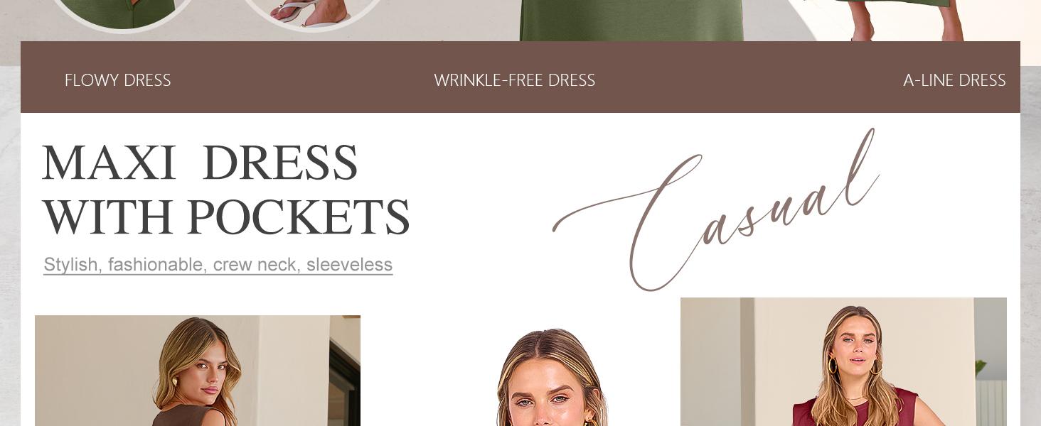 Women Summer Casual Sleeveless Maxi Dress 2026 Crewneck Loose Split Wrinkle-Free Beach Travel Vacation Long Sundress