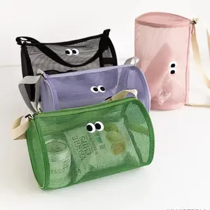 Swimming Bag with Large Capacity Waterproof Beach Bag Mesh Breathable Single Shoulder Crossbody Cylindrical Travel Bag Washing