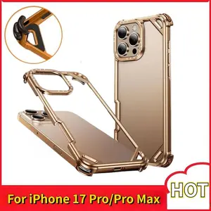 Metal Frameless Phone Case for iPhone 17 Air/17 16 15 Pro/Pro Max Ultra-thin Magsafe Phone Case Air Cushion Shockproof