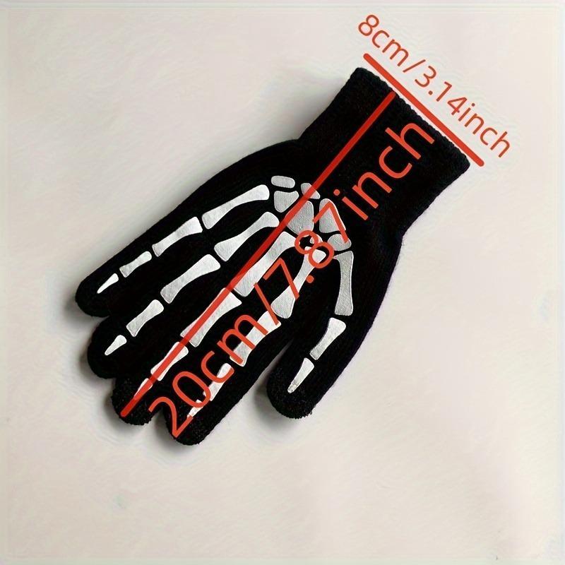 Skeleton Pattern Touch Screen Luminous Gloves, 1 Pair Outdoor Cycling Warm Knit Gloves, Sports & Outdoor Accessories for Women & Men, Halloween, Touchscreen Glove, Hand Cover
