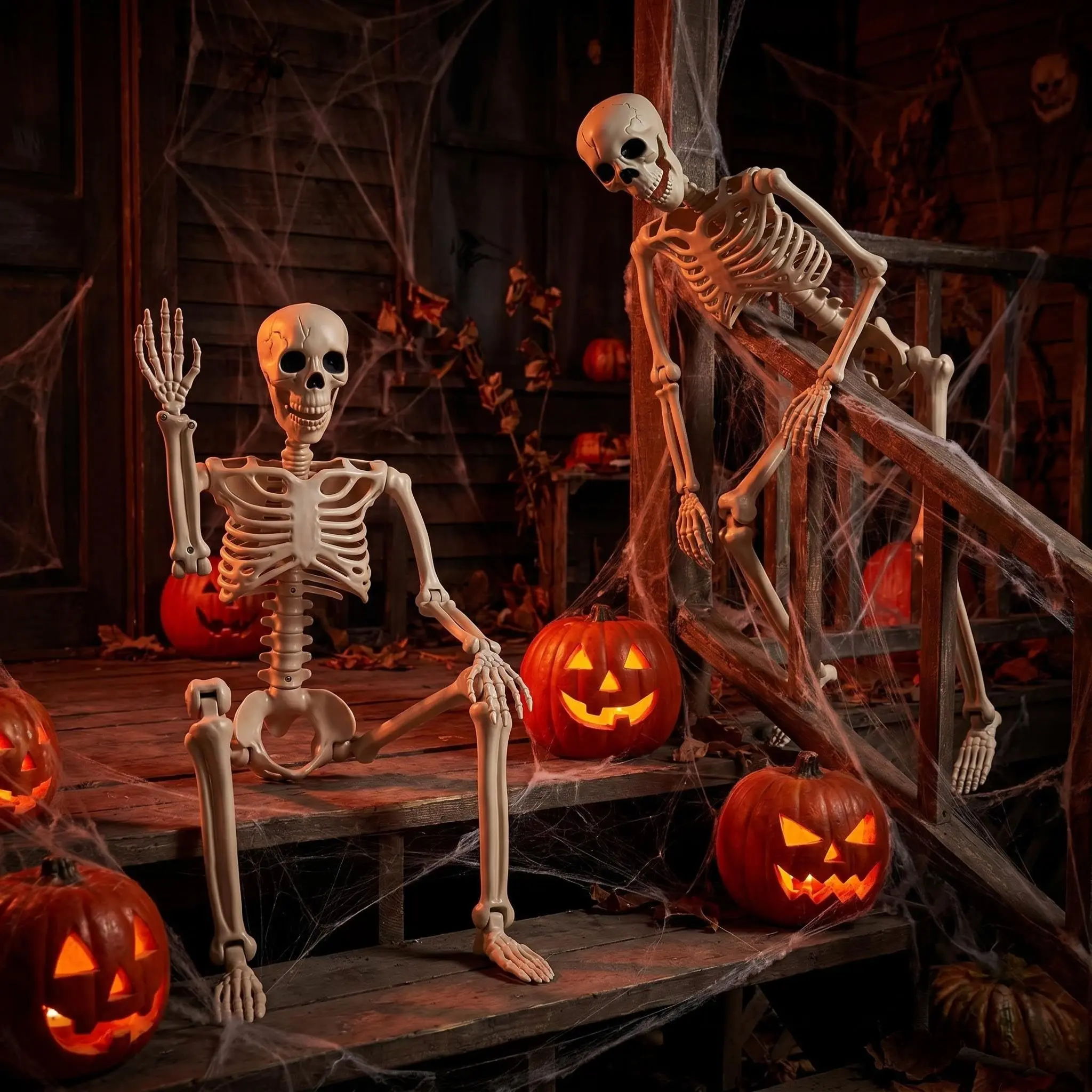 1pc Halloween Life Size Skeleton Full Body Posable Plastic Skeleton with 8 Movable Joints,Realistic Human Skeleton Prop for Yard Patio Lawn Garden,Haunted House Spooky Party Decor