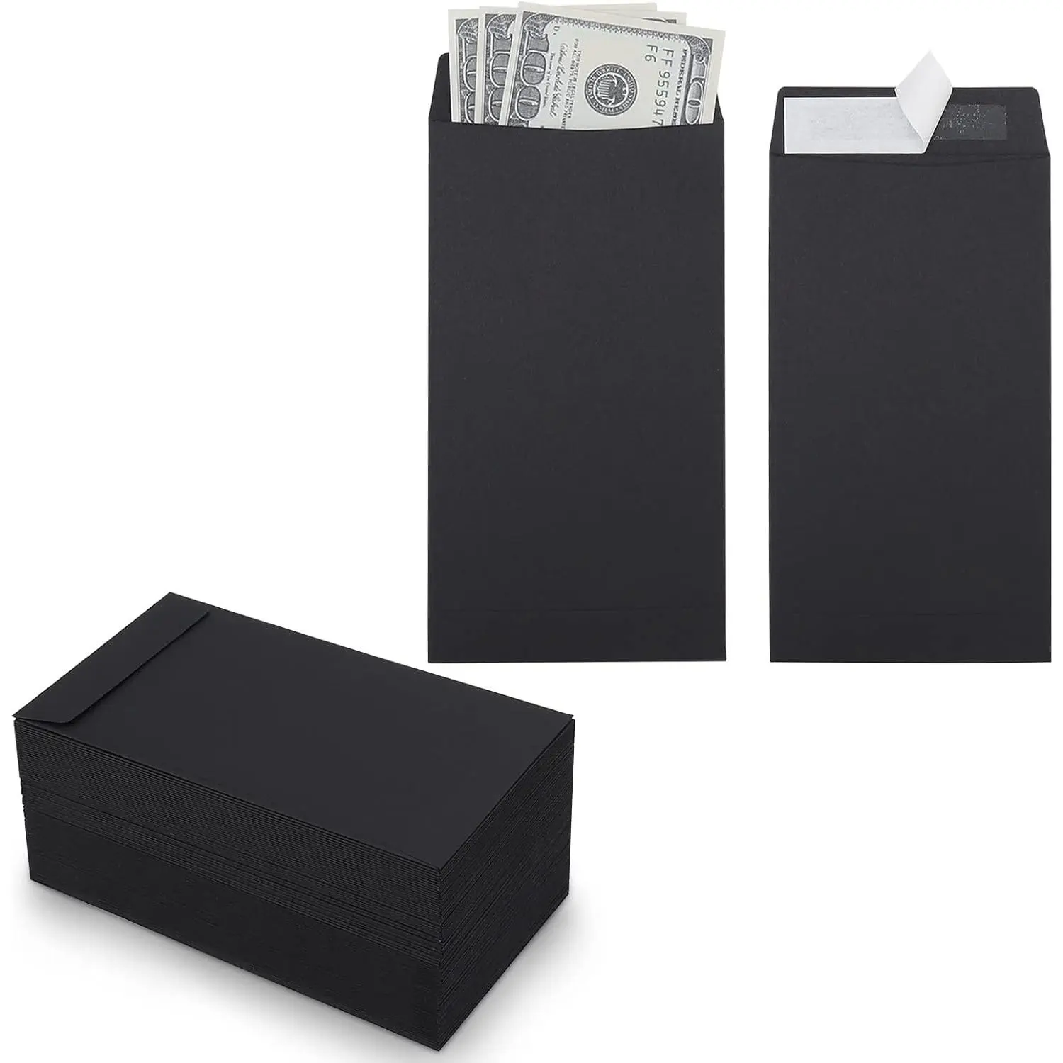 100 Pack  Envelopes Self adhesive 6.7x3.5 Inch, Fit for Envelope  Saving , Black 120 GSM Thick  Envelopes for , Budgeting, Tips, Check,  & Tickets