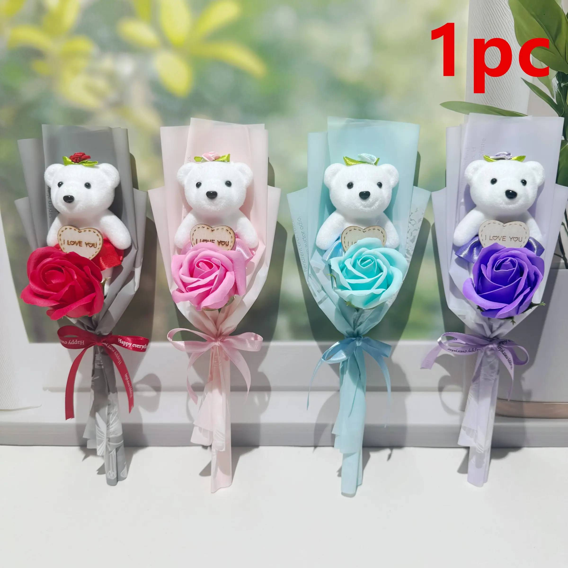 Artificial Rose Bear Bouquet, Artificial Flower Arrangements, Perfect Gift for Her, Symbolizes Love, Friendship, Family, Christmas, New Year, Valentine's Day, Birthday, Anniversary Party Gifts