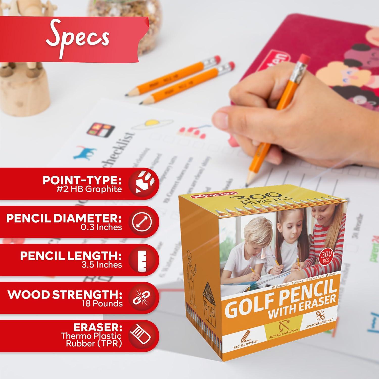 Golf Pencils with Erasers Bulk, 200-Pack 3.5" #2 HB Pre-Sharpened Easy-to-Grip Half Mini Golf Pencils for , Adults, and School Supplies - Hexagonal, Smooth Writing, and Non-Smudging