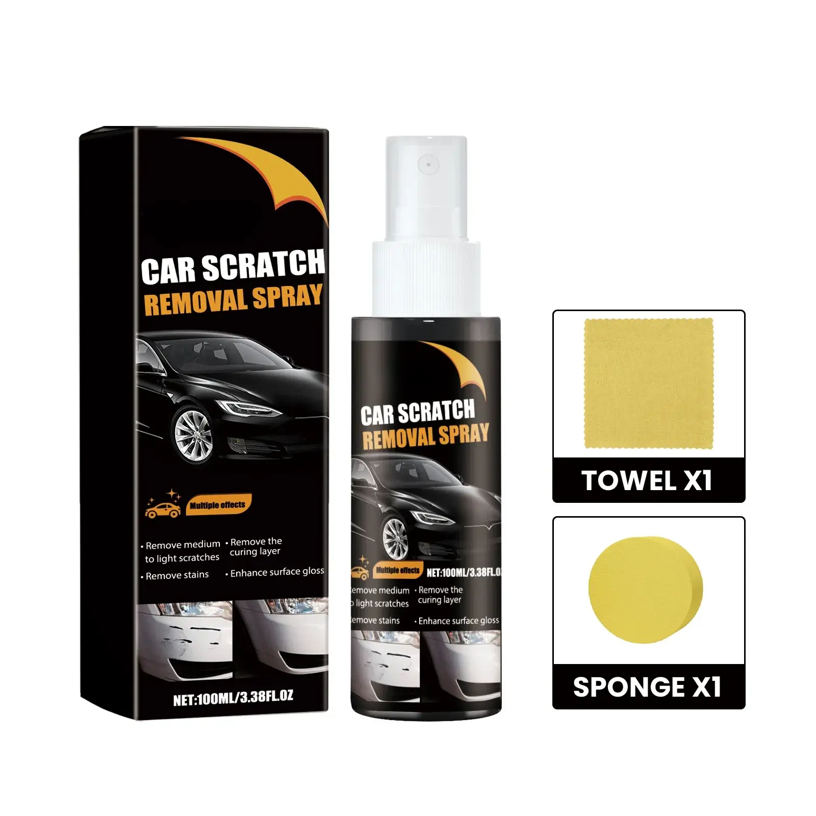 Car Scratch Repair Kit for Car Owners - Liquid Paintwork Cleaner, Repair Spray Compound, Scratch Fixer, Surface Polish, Wipe-On Paint Reconditioning & Maintenance Retouching Agent with Luster Boost