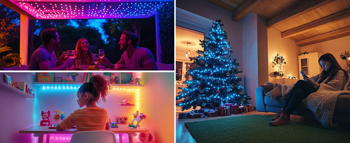 33FT 100 LED Smart Fairy Lights - APP Remote Control, USB Powered, IP65 Waterproof, 12 Modes for Christmas Parties Wedding Centerpiece