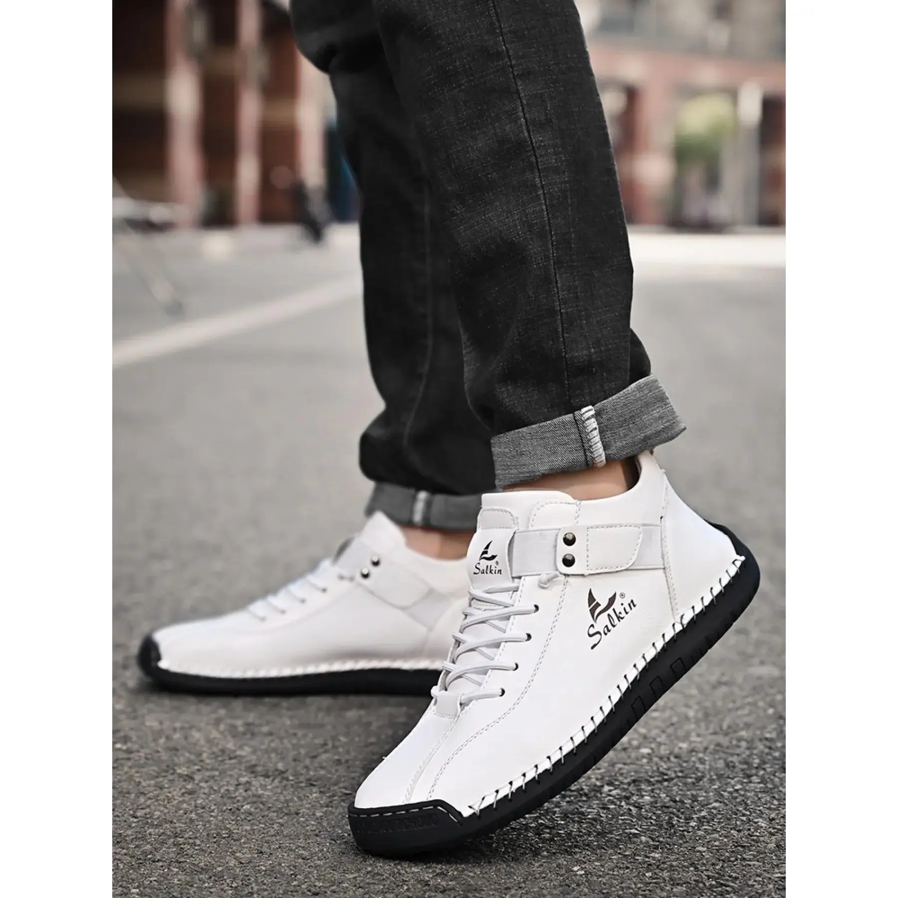 YYW1 Quality Hand Stitched Men Top Casual Trainer Sneaker Shoes, Hand Wrapped Edge Strap Soft Non-Comfort Daily Commute Outdoor Walking Shoes