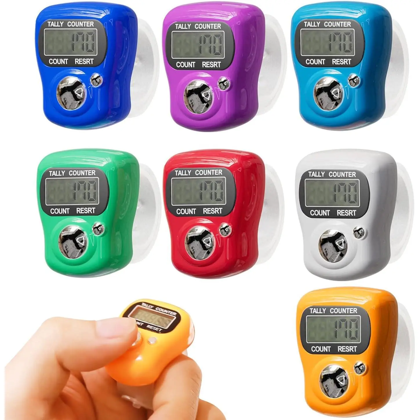 Sewery  Finger Tally Counter 7-Pack, Mini LCD Digital Display Tally Counter, Handheld Counter Clicker Pitch Counter for Coaching, Knitting, Lap, Fishing, Golf and Row