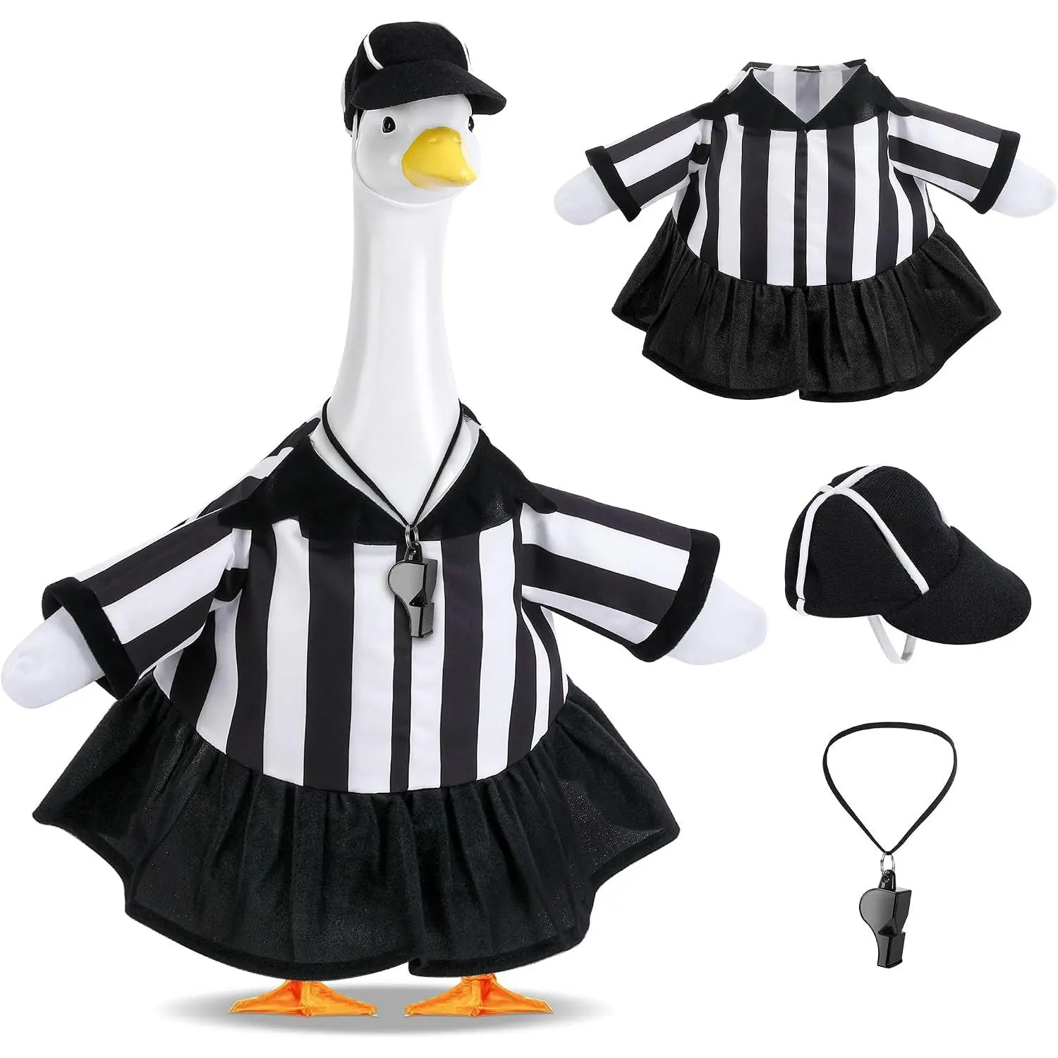 3 Pcs/Set Referee Porch Goose Outfits, Lawn Goose Statue Women Referees Costume, Garden Goose Clothes Referee Dress Hat and Whistle for 23" Statue Halloween Sports Season Outdoor Patio Yard Decor